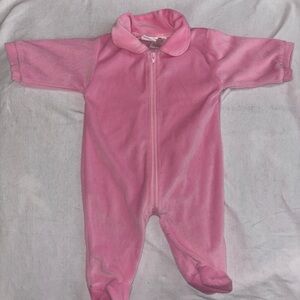 Source Unknown Pink Plush Footed One-Piece Zipper Sleeper